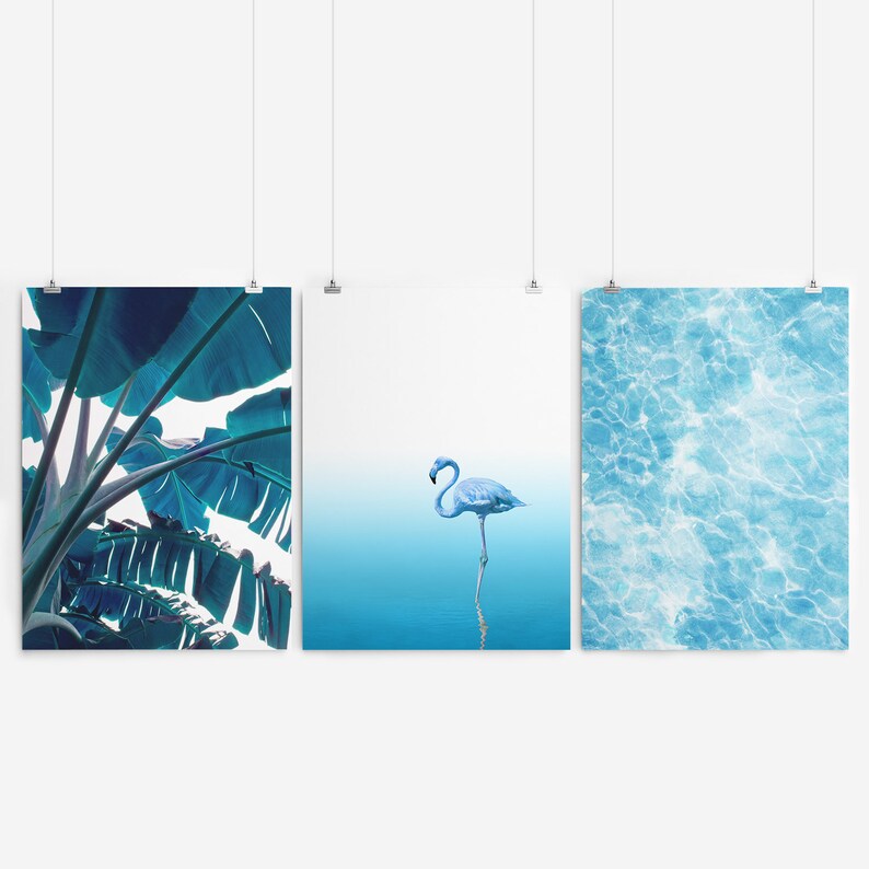 Blue Wall Art Coastal Print Tropical Wall Art Set of 3 Prints Etsy