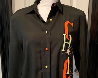 Vintage Shirt/1980’s Fashion Shirt/1980’s Costume Party/Women’s Size Small Shirt/Black Chic Top/long Sleeve Top/Women’s Fashion