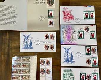 First Day Issue 1970’s Christmas Postage Stamps/Plate Block Stamps/Philately/Collectible US Postage Stamps
