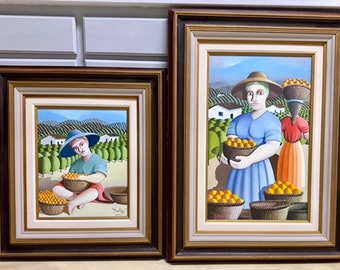 Rony Leonidas Haitian Art, Primitive Oil Painting, Framed Wall Decor
