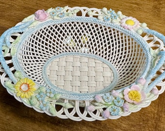 Belleek Henshall Basket- Fine Porcelain Decor