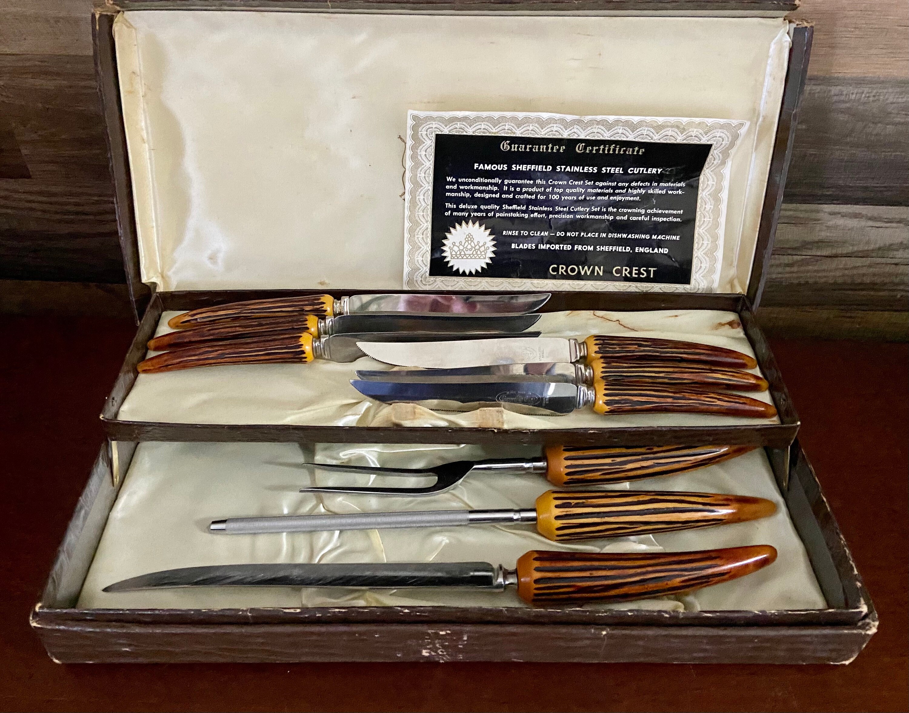 Vintage Sheffield Crown Crest Knife Set/ 9 piece Knife Etsy