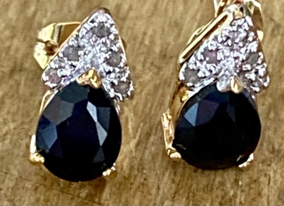 Vintage Stud Earrings/Black Sapphire/Diamond/18K … - image 4
