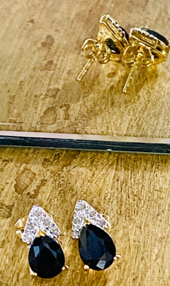 Vintage Stud Earrings/Black Sapphire/Diamond/18K … - image 6