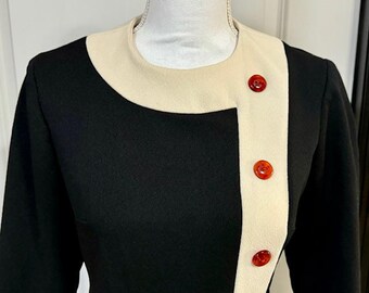 Vintage Dress/Dana Hall Women’s Size Small/Black Dress/1960’s Fashion/LBD Size Medium/Black Ivory Dress/Fall Fashion/Ladies Small Dress