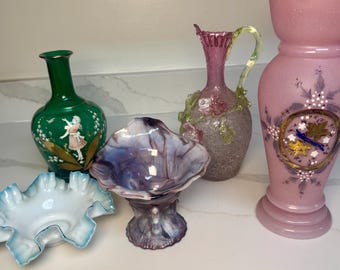 Antique Vases- Fenton Glass Bridal Bowl- Bristol Pink Opaline