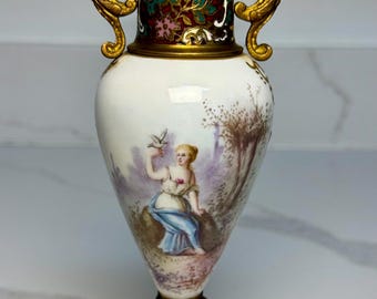 Antique Urn-France Porcelain Brass Urn- Antique Decor