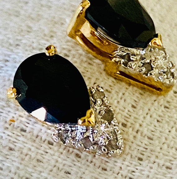 Vintage Stud Earrings/Black Sapphire/Diamond/18K … - image 3