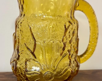 Vintage Anchor Hocking Rainflower Pitcher, Amber Gold Glass Barware