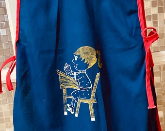 Vintage Art Apron/Kids Kindergarten Art Smock/6X Kids Apron