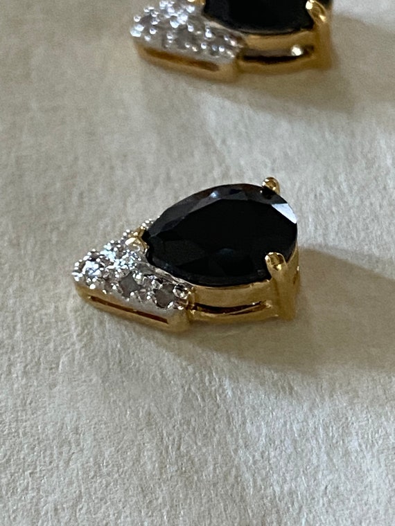 Vintage Stud Earrings/Black Sapphire/Diamond/18K … - image 5