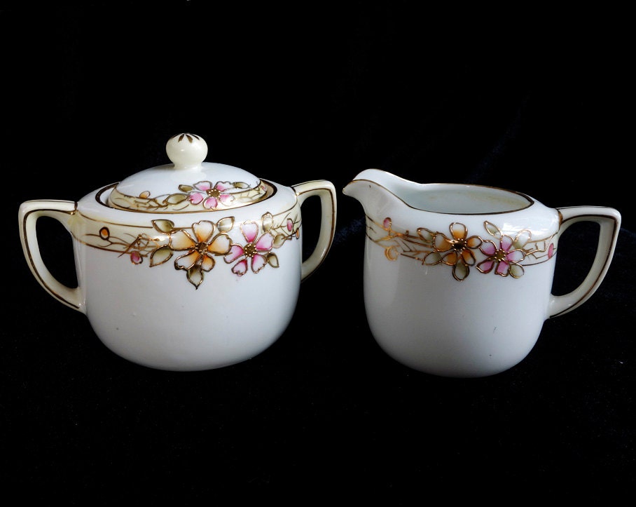 Nippon Hand Painted Creamer and Sugar bowl set / Vintage Etsy