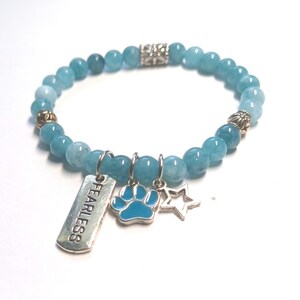 Blue Glass Beaded Bracelet with Pet Paw Dangling Charm