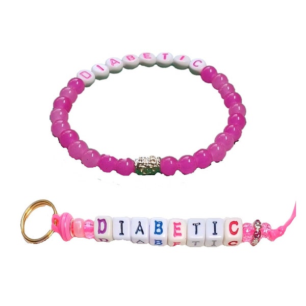 Medical Alert Diabetic Bracelet and Key Ring-Pink