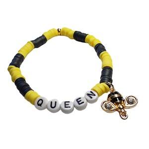 Black and Yellow Disc Beaded Bracelet with Queen Bee Charm