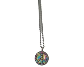 Black Chain Beaded Necklace-Peace Pendant