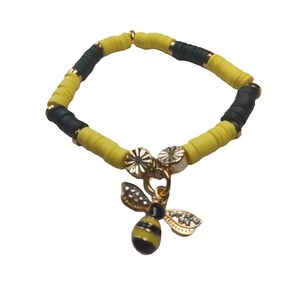 Black and Yellow Disc Beaded Bumble Bee Charm Bracelet