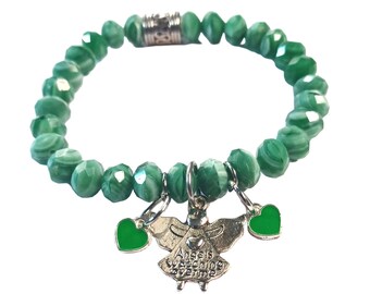 Stretchy Faith Based Beaded Bracelet with Angel Charm and Dangling Hearts