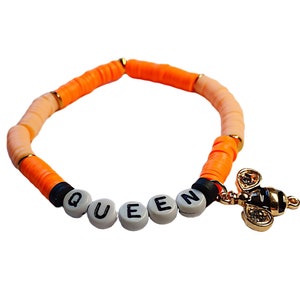 Orange Disc Beaded Bracelet with Queen Bee Charm