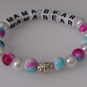 Fashionable Accent Multi-Colored &quot;MAMA BEAR&quot; Beaded Bracelet-7.5 inch Stretchy-One Of A Kind