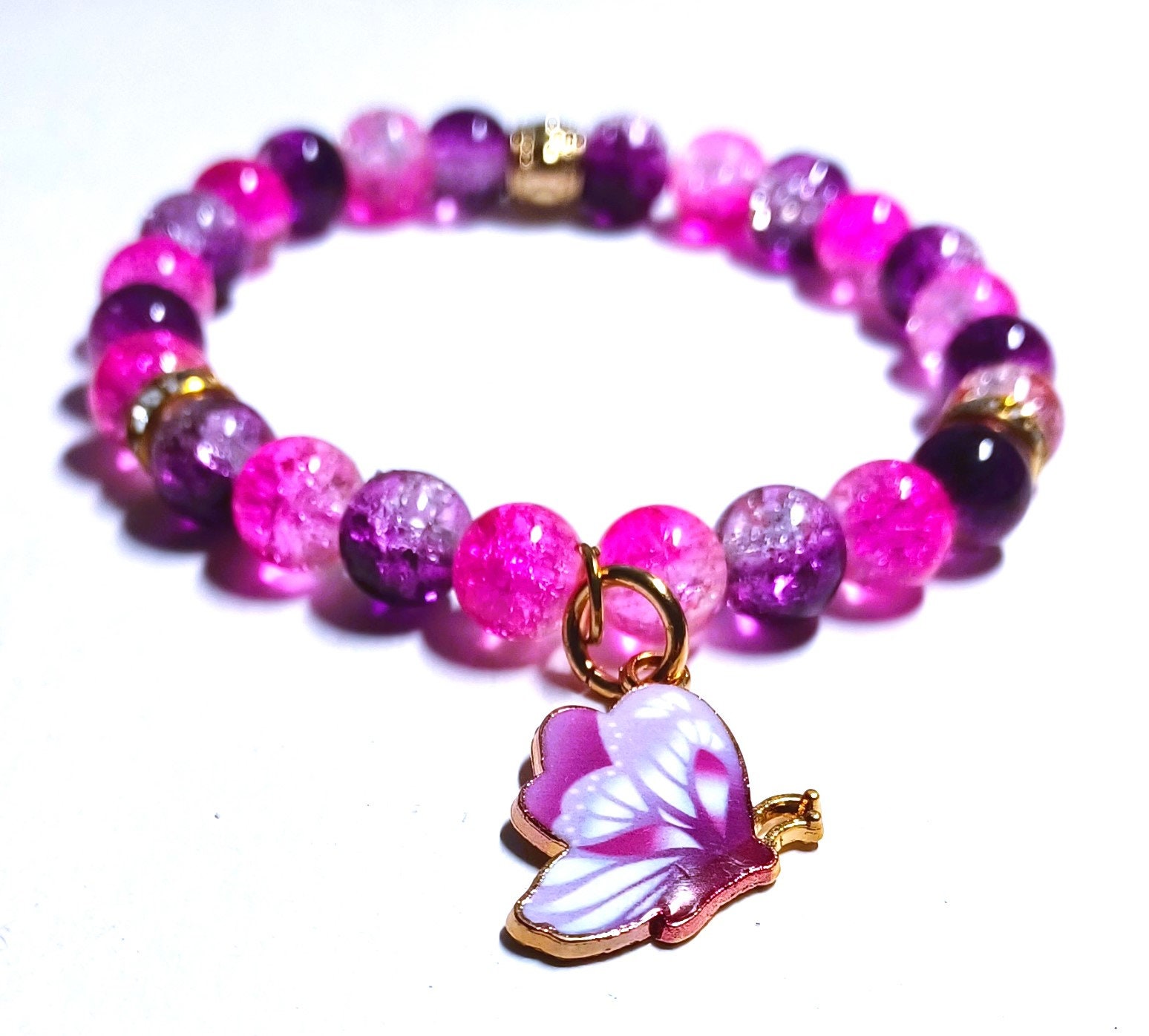 Purple Butterfly Bracelet - Spring jewelry - Handmade Glass Beaded