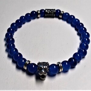 Rugged Blue Beaded Bracelet-Tiger Charm Bead