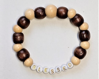 Stretchy Blessed Brown Wood Beaded Bracelet-Men
