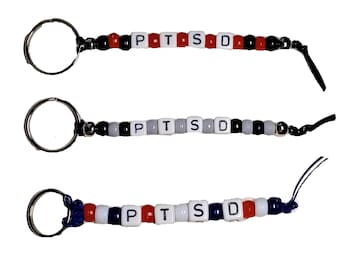 Medical Alert PTSD Beaded Key Ring-Luggage Tag-Backpack Tag