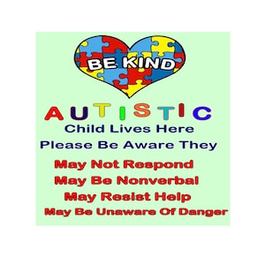 Autistic Child Lives Here Window or Door Decal Sticker