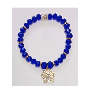 Dark Navy Blue Multi-Faceted Beaded Bracelet with Pet Paw Charm