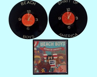 Repurposed Beach Boys Record Clock and  Framed Album Cover Spirit Of America