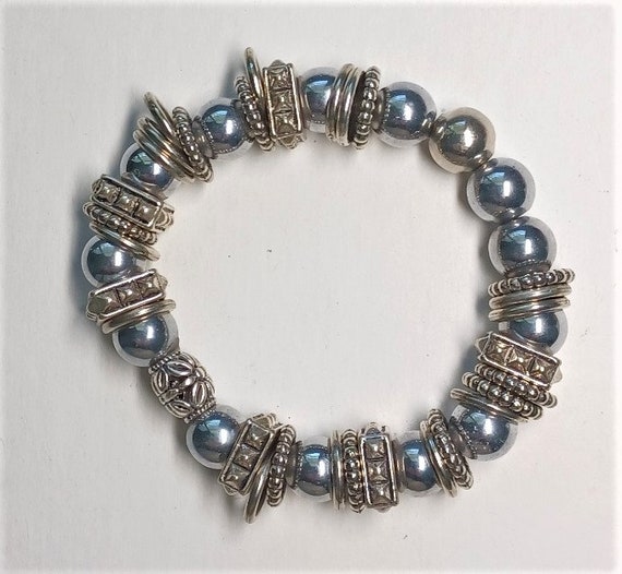 Silver Metal 7.75inch Rugged Beaded Bracelet - Etsy