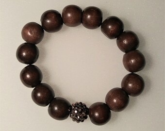 Fashionable Accent Wood Beaded Bracelet-8 inch Stretchy-One Of A Kind