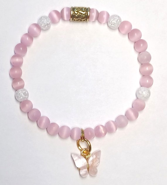 Fashionable Pink Beaded Bracelet With Butterfly Charm - Etsy Fashionable Pink Beaded Bracelet With Butterfly Charm - Etsy
