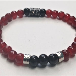 Crimson and Black Minimalist Beaded Bracelet-7.5 inch Stretchy