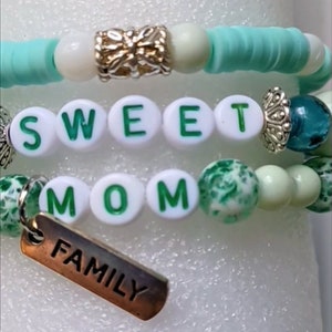 Sweet Mom Stretchy Charm Bracelet Stack and Key Ring-Green