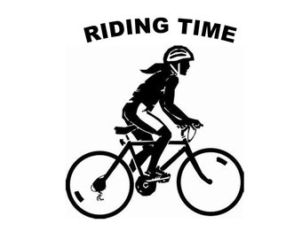 Etiqueta engomada del coche del tiempo de montar del ciclista femenino