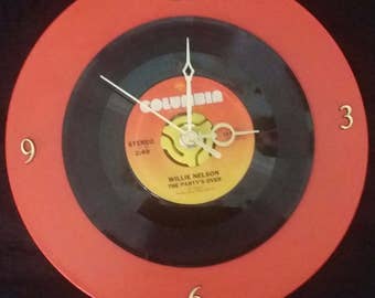 Repurposed Vinyl Double Stacked Records Clock Orange & Black