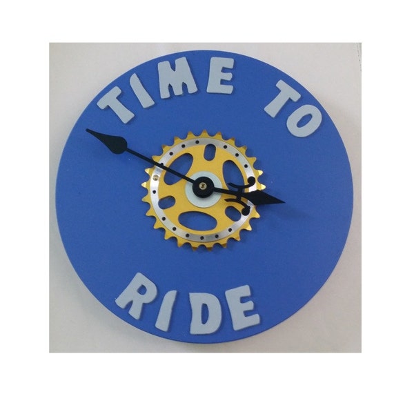 Unique-Time to Ride Bicycle Sprocket Clock - Blue Base