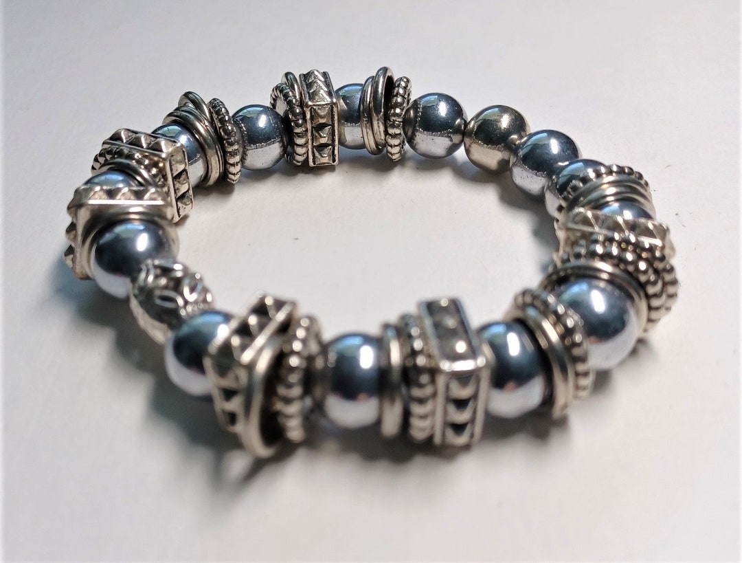 Silver Metal 7.75inch Rugged Beaded Bracelet - Etsy