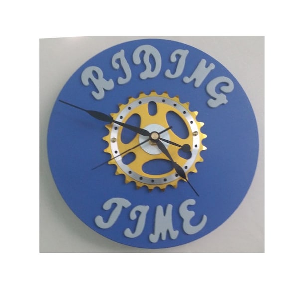 Unique-Riding Time Bicycle Sprocket Clock - Blue Base 8.5 inches