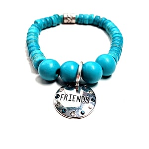 Friends Charm Aqua Blue Beaded Bracelet