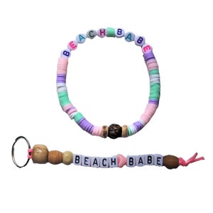 Novelty Beach Babe Beaded Stretchy Bracelet and Matching Key Ring