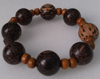 Fashionable Unisex Wood Beaded Bracelet-8 inch Stretchy-One Of A Kind