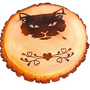 Decorative Wood Burning Cat Face - Wood Slice Wall Hanging
