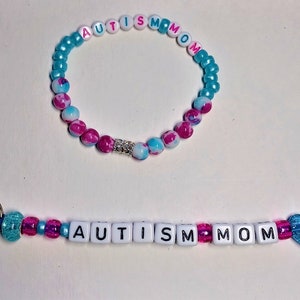 Beaded Autism Mom Stretchy Bracelet and Matching Keyring
