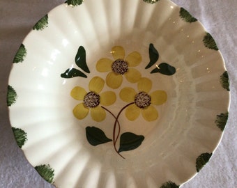 Vintage Blue Ridge Pottery Serving Bowl; Pink /& Black Flowers Blue