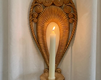Candle Sconce - Faux Wicker - Burwood Products #1278-1 - Vintage