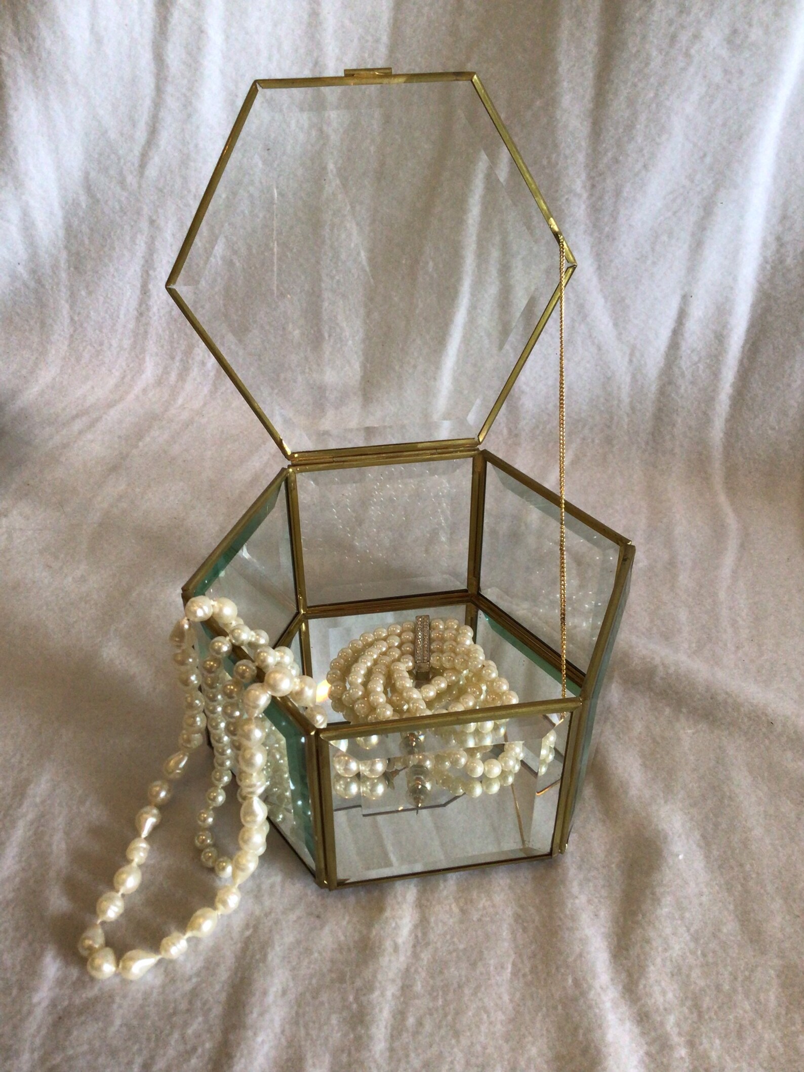 Vintage Brass and Beveled Glass Hexagon Curio/Trinket Etsy