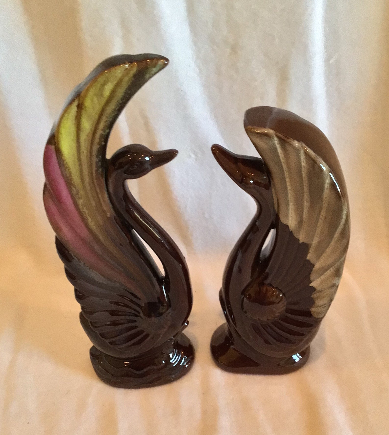 Pair of Mid Century Modern Glazed Ceramic Swans/Birds Brown Etsy